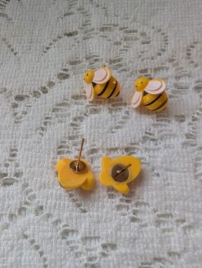 Handcrafted Yellow & Black Bee Stud Earrings